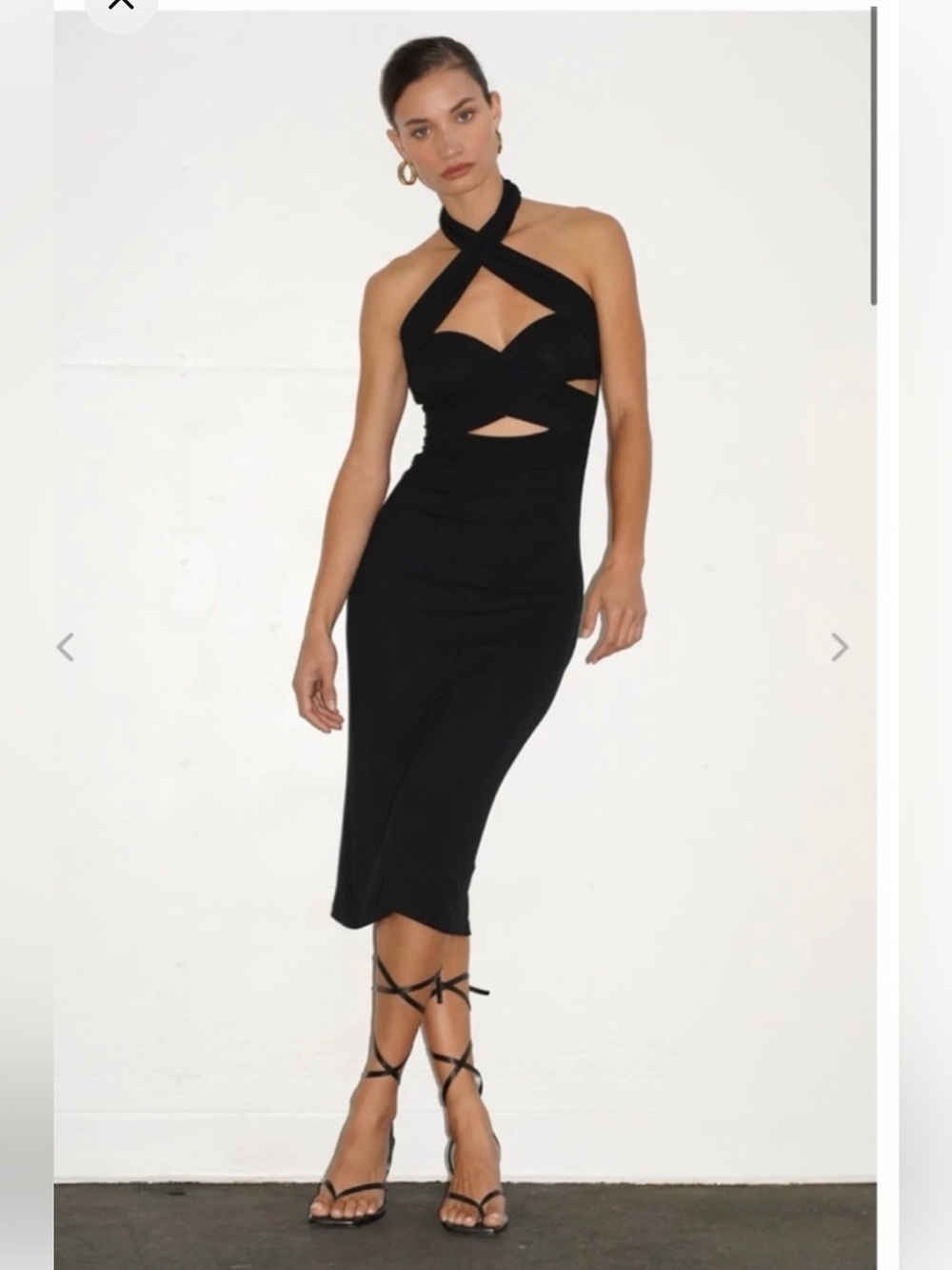 LNA Endless Midi - Black Crisscross Cutout Halter Midi Dress